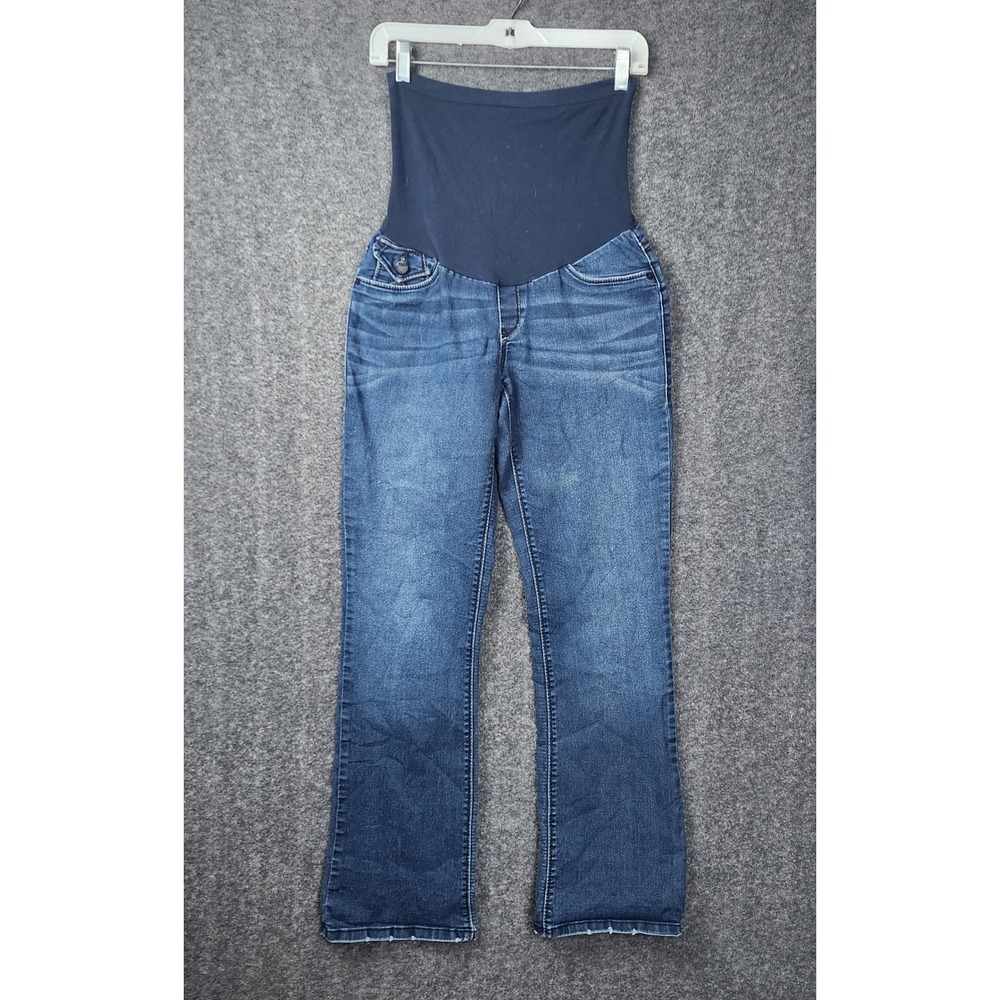 Fade to Blue Maternity Jeans Women Medium Blue Bootcut Full Panel Flap‎ Pocket